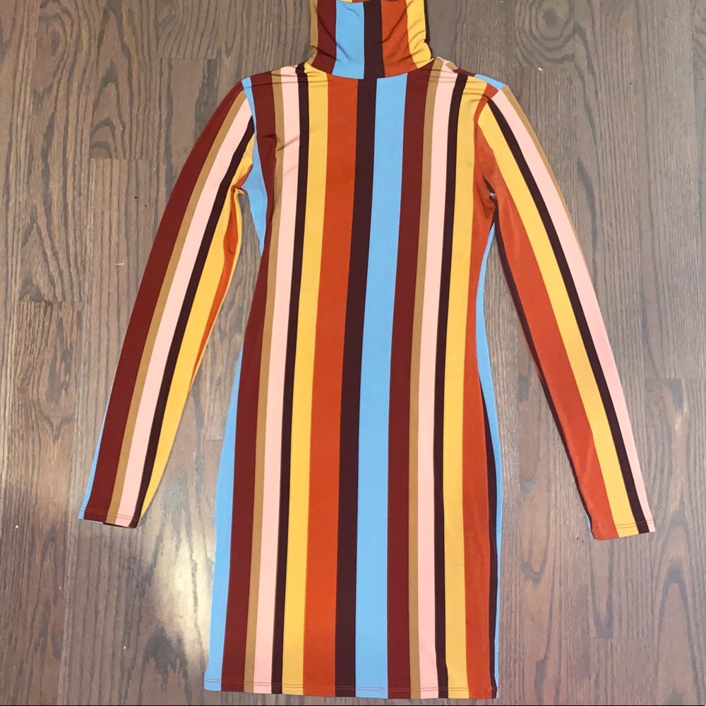 Long sleeve striped turtle neck Bodycon dress